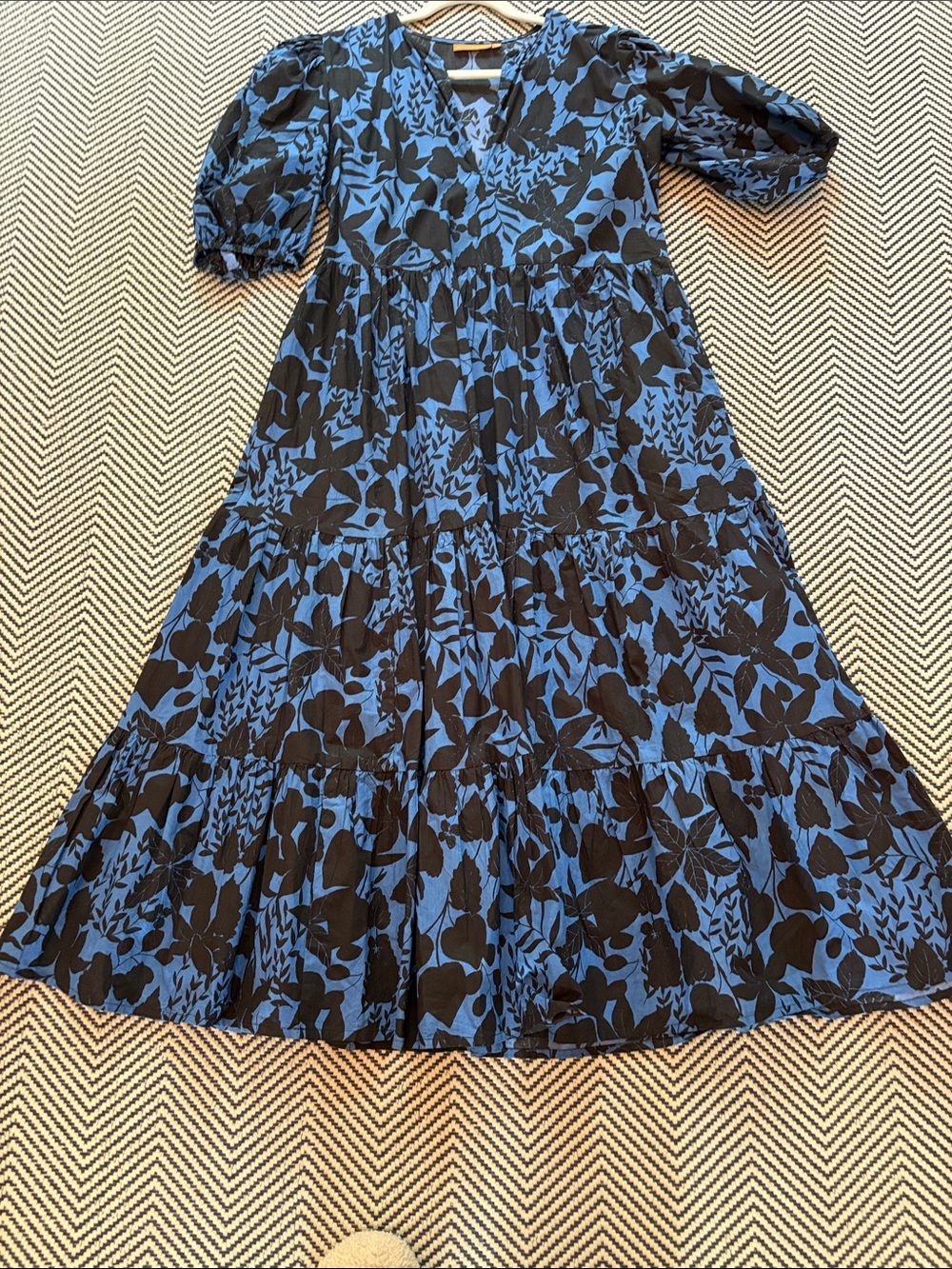 Oliphant Blue and Black Floral Maxi Dress